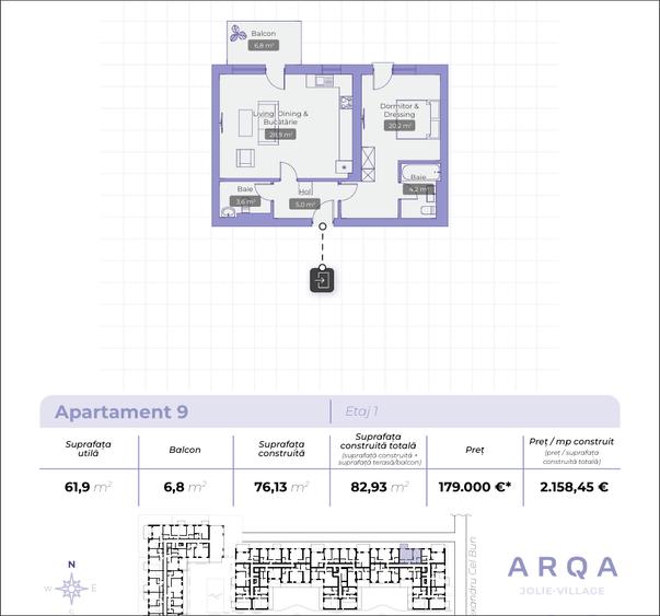 Apartament 2 Camere 72MP Arqa Jolie Village Pipera