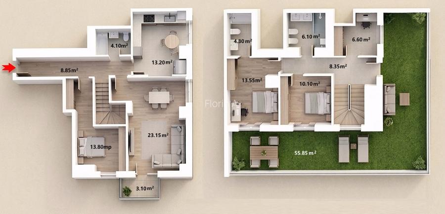 Penthouse Duplex 5 camere+3 bai | Parcare 2 auto + incarcare, Hercesa