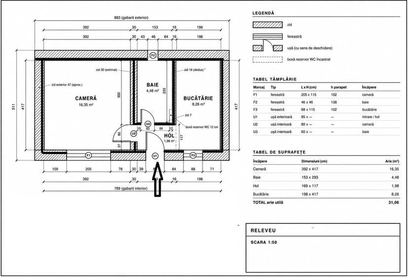 Apartament 1 camera, etaj 1, finisat modern, 31 mp, Marasti