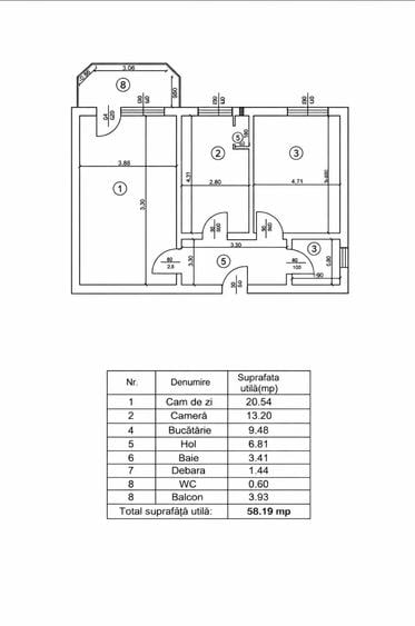 Fara comision: 2 camere decomandat,58mp,Pacurari- Esplanada Mimoza cod 161468