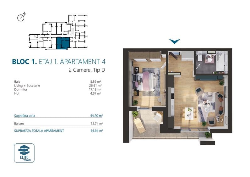 Elite Town Timisoara - Apartament 2 camere | TORONTALULUI - METRO 2