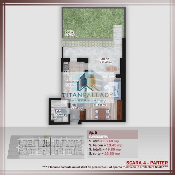 Garsoniera 50 mp- Gradina 23 mp- Investitie- Metrou Teclu