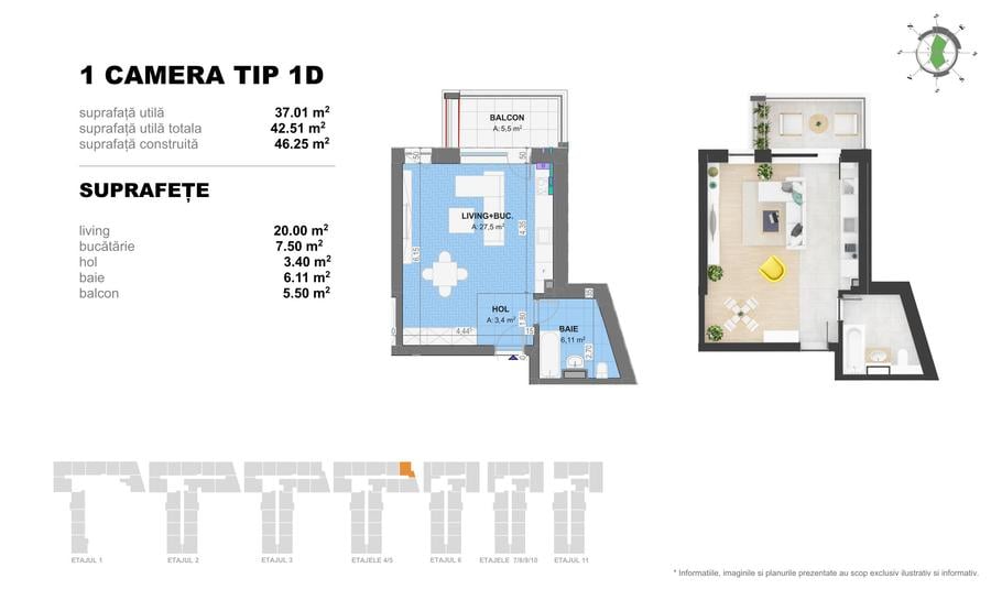 Garsoniera TIP 1D in Complex Doi Cocosi Residence