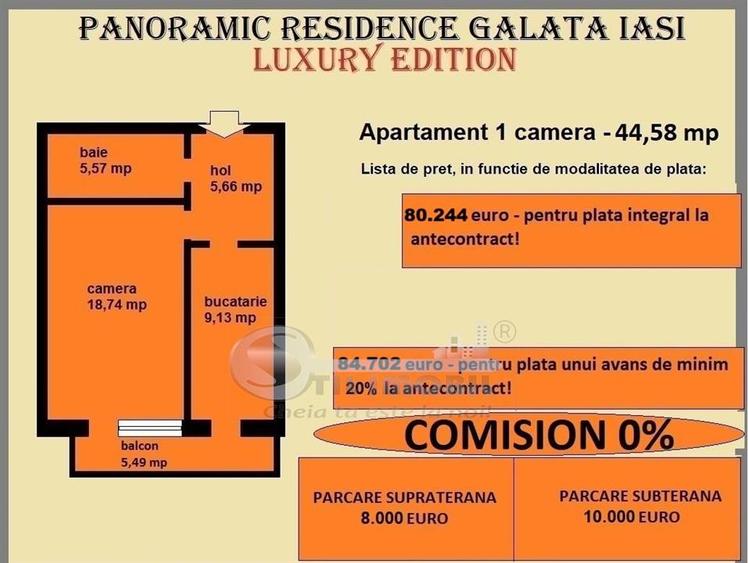 Apartament decomandat de vanzare in Iasi, Galata, 44,58 mp, bloc nou