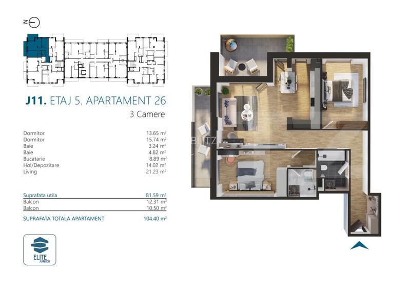 Apartament cu 3 camere, 82 mp, Ansamblu Rezidential, zona RIVUS - 2