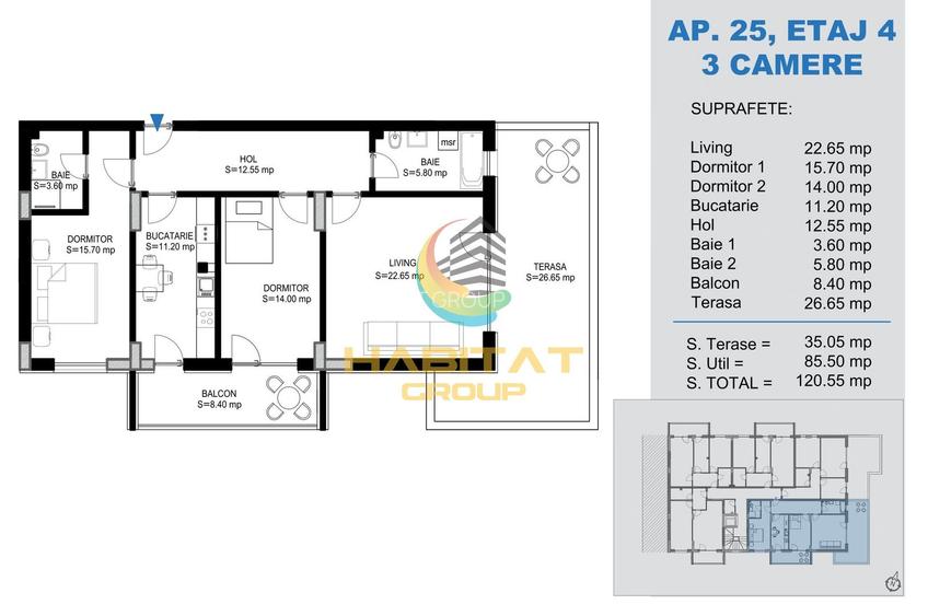 Apartament 3 camere - Terasa - metrou Nicolae Teclu - 1