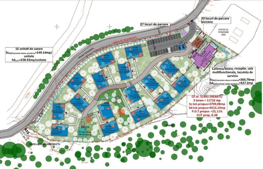 Proiect resort premium lângă Sovata - Campu Cetatii (teren+ 16 vile+ restaurant)