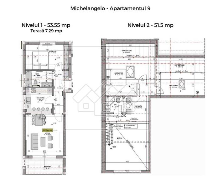 Penthouse cu 4 camere si balcon - 2 bai, intabulat - 17