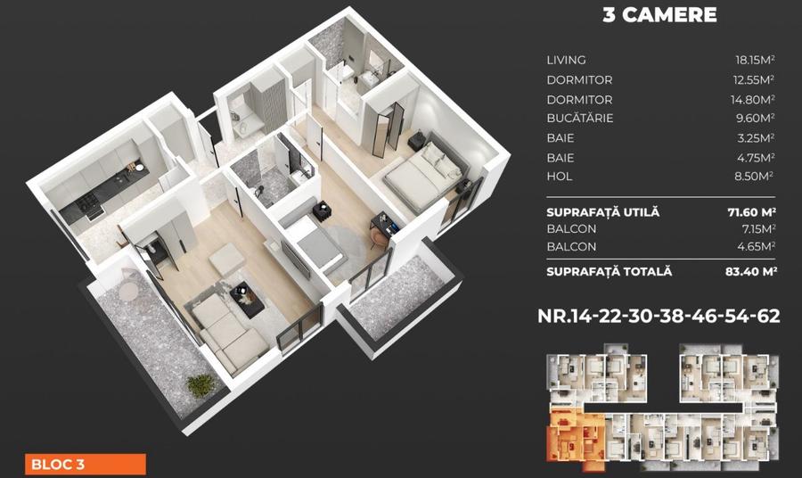Apartament cu 3 camere decomandat-85 mp-3 minute de metrou Berceni