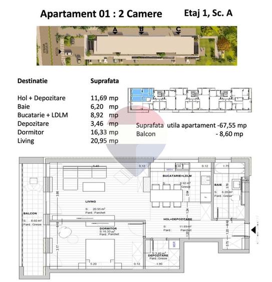 Apartament 2 camere premium, 67,55 mp utili + blacon!