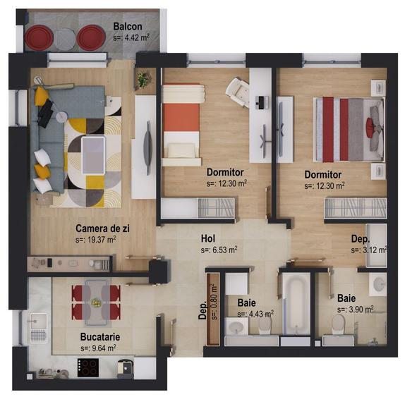 Apartament 3 camere V2 finalizat și intabulat