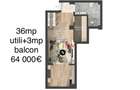 Apartament 1 cameră – 36 mp utili + balcon 3 mp | 64.000 €