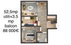 Apartament 2 camere – 52,5 mp utili + balcon 3,5 mp | 88.000 € - 6