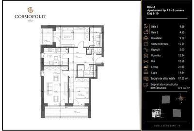 Apartament 3 camere - Bloc A, etaj 6 - Răcădău - 2