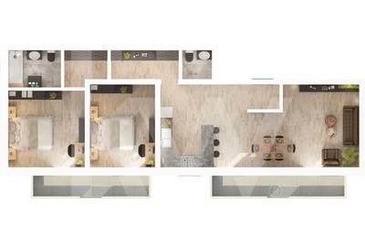 Apartament 3 camere - 77,8 mp utili - 2 balcoane 14,85 mp si 2 bai - 7