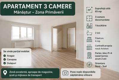 Apartament 3 camere, 65 mp, decomandat, 2 bai, zona Primăverii, Manastur - 1