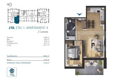 Ap. 2 camere[59 mp] Ansamblu Rezidential_zona RIVUS - 2