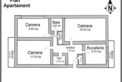 Apartament cu 3 camere decomandat în Vitan-Bârzești