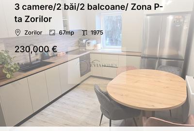 Apartament cu 3 camere decomandat, mobilat în Zorilor