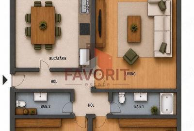 Apartament 3 camere decomandat | 2 Bai | Simion Branutiu - 9