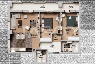 Apartament spatios 3 camere 2 bai - incalzire pardosea - parcare - 11
