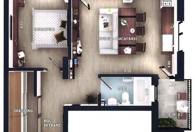 Apartament 2 camere, 52mp, logii de 9mp,  zona Vivo, Floresti - 1