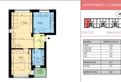 Apartament 2 Camere Decomandat - 51 mp - Incalzire in pardoseala