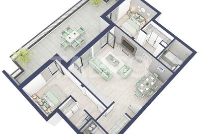 Apartament etaj retras 74mpu 3camere terasa 46mp bloc cu lift Turnisor - 2
