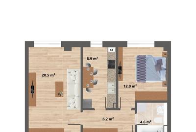 Proiect NOU -- Sun Residence -- Apartament 2 camere - TIP 15 -52 Mp - 2