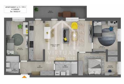 Apartament 4 camere 86,82 mp + balcon |Doamna Stanca - 2