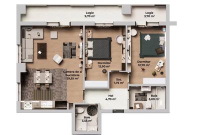 Apartament de vanzare, cu 3 camere, 70 mp, zona Ansamblul Vest Residence - 1