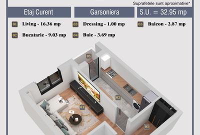 Garsoniera - 33 mp - Decomandata - Militari Residence - 2