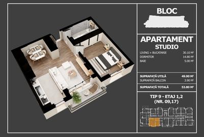 Apartament cu 2 camere decomandat, mobilat în Central