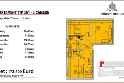 Apartament 3 Camere TIP 3A1 in complex Izbiceni Residence - 2