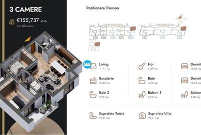 Apartament 3 camere,91.61 mp,bloc nou,zona Nicolina Selgros - 2