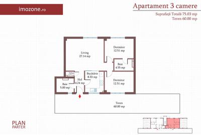 3 camere, CURTE 67 mp si 2 PARCARI proprii, 75 MP, FINISAT MODERN,  COMISION 0% - 11