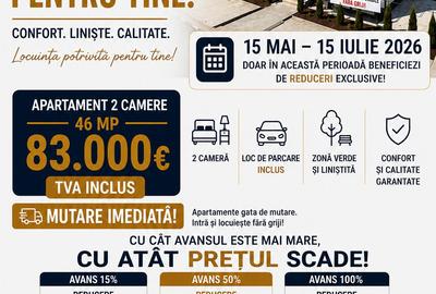 INTABULAT Apartament 2 Camere 47 mp + parcare intabulata  Lunca Cetatuii