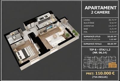 Apartament cu 2 camere în Central
