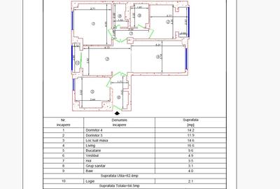 3 camere cu living de 31 mp, dormitoare de 14 și 12, bucătărie de 10,  centrală - 5