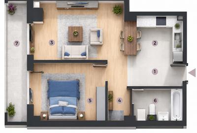 Apartament cu 2 camere decomandat în Aeroport