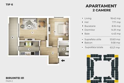 Apartament cu 2 camere decomandat, mobilat în Central