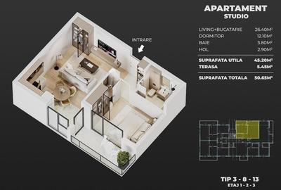 ZONA PRIMARIEI POPESTI - Apartament tip studio - 53 mp - 1