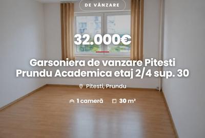 Garsoniera de vanzare Pitesti Prundu Academica etaj 2/4 sup. 30 mp pret 32 000 E - 1