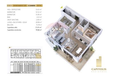 Apartament cu 3 camere semidecomandat în Tractorul