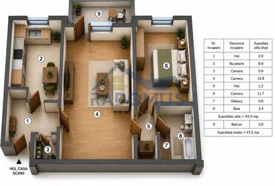 Apartament 2 camere – Strada Cameliei | Renovat complet 2025 | An 1965 - 12