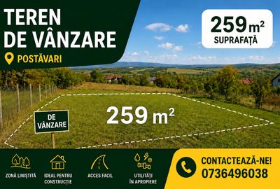 Teren Construcții intravilan de 259 mp, în Postăvari