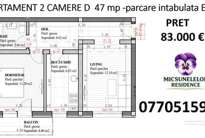 INTABULAT Apartament 2 Camere 47 mp + parcare intabulata  Lunca Cetatuii - 2