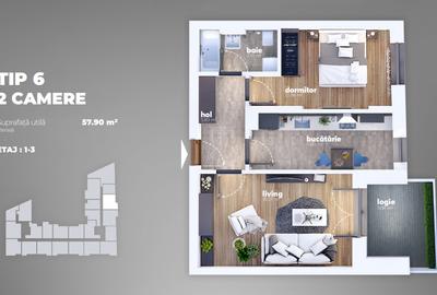 Apartament cu 2 camere decomandat în 1 Decembrie 1918