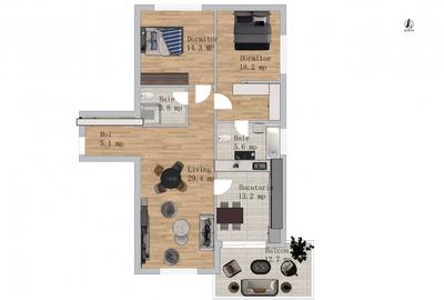Apartament Spatios de 3 Camere cu priveliste - 103mp | Green Garden - 2