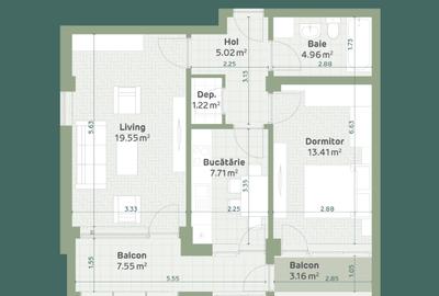 Apartament 2 Camere Tip E 59,42mp + 3.16mp balcon, decomandat la etaju 1 - 1